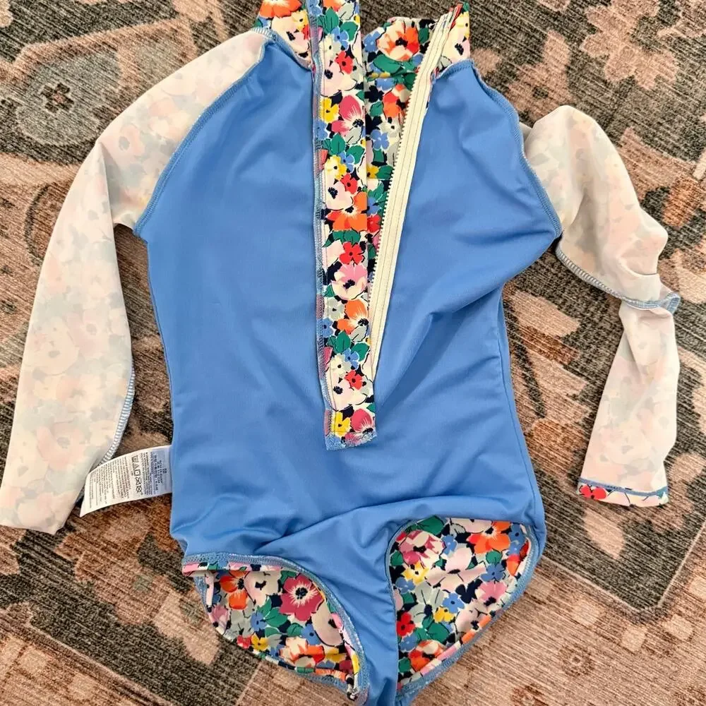 Gap Kids Girls Swimsuit XS 4 to 5 yo Floral Long Sleeve Rashguard Beach Swim